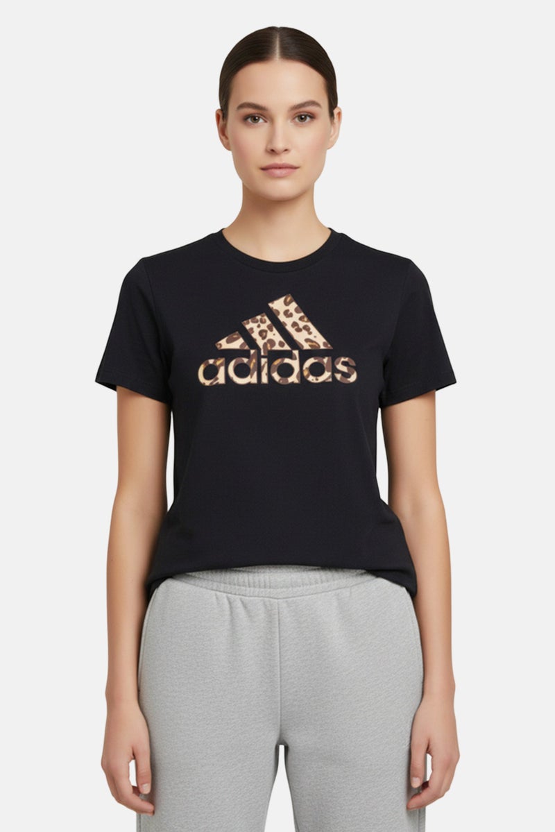 Adidas Women Sportswear Fit Short Sleeve Outdoor T-Shirt, Black - Image 1